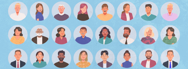 faces in circles in 3 rows