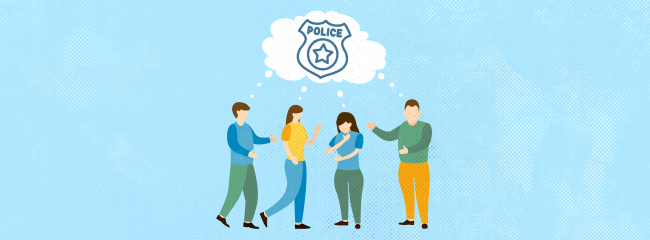 4 people sharing a thought bubble about police